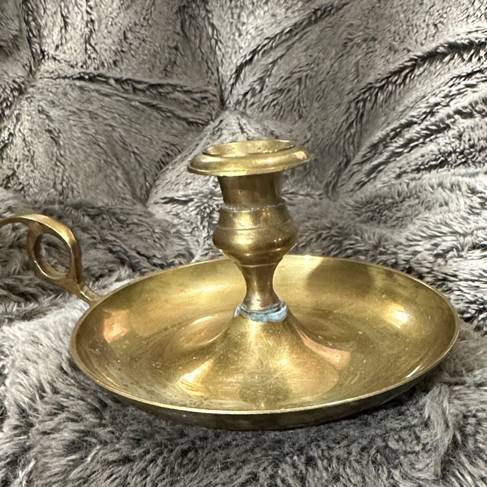 Vintage Brass Chamberstick Candle Holder with finger loop